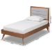 Baxton Studio Linn Mid-Century Modern Light Grey Fabric Upholstered and Walnut Brown Finished Wood Twin Size Platform Bed - BSOLinn-Light Grey/Walnut-Twin