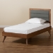 Baxton Studio Linn Mid-Century Modern Dark Grey Fabric Upholstered and Walnut Brown Finished Wood Twin Size Platform Bed - BSOLinn-Dark Grey/Walnut-Twin
