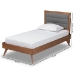 Baxton Studio Linn Mid-Century Modern Dark Grey Fabric Upholstered and Walnut Brown Finished Wood Twin Size Platform Bed - BSOLinn-Dark Grey/Walnut-Twin