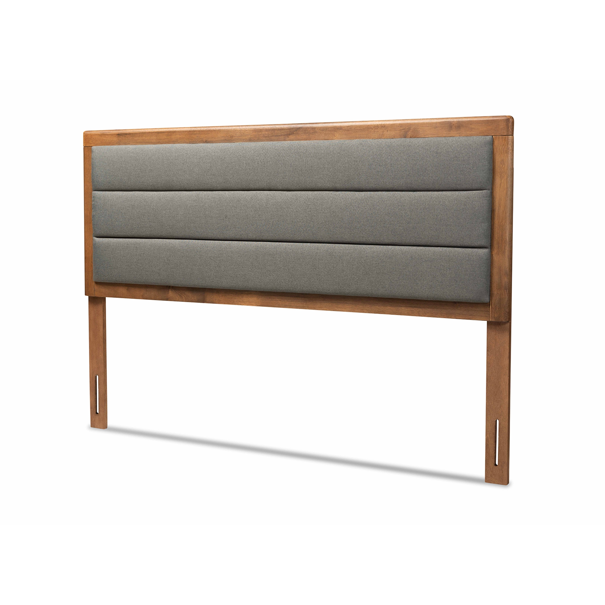 Baxton Studio Dexter Modern and Contemporary Dark Grey Fabric Upholstered and Walnut Brown Finished Wood Queen Size Headboard