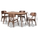 Baxton Studio Alston Mid-Century Modern Beige Fabric Upholstered and Walnut Brown Finished Wood 5-Piece Dining Set - BSOWM1892B-Latte/Walnut-5PC Dining Set