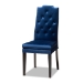 Baxton Studio Dylin Modern and Contemporary Navy Blue Velvet Fabric Upholstered and Dark Brown Finished Wood 7-Piece Dining Set - BSOBBT5158-Navy Blue/Dark Brown-7PC Dining Set
