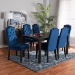 Baxton Studio Dylin Modern and Contemporary Navy Blue Velvet Fabric Upholstered and Dark Brown Finished Wood 7-Piece Dining Set - BSOBBT5158-Navy Blue/Dark Brown-7PC Dining Set