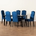 Baxton Studio Dylin Modern and Contemporary Navy Blue Velvet Fabric Upholstered and Dark Brown Finished Wood 7-Piece Dining Set - BSOBBT5158-Navy Blue/Dark Brown-7PC Dining Set