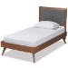 Baxton Studio Roze Mid-Century Modern Dark Grey Fabric Upholstered and Walnut brown Finished Wood Twin Size Platform Bed