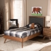 Baxton Studio Roze Mid-Century Modern Dark Grey Fabric Upholstered and Walnut brown Finished Wood Twin Size Platform Bed - BSORoze-Dark Grey/Walnut-Twin