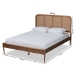 Baxton Studio Elston Mid-Century Modern Walnut Brown Finished Wood and Synthetic Rattan Full Size Platform Bed - BSOMG0056-Rattan/Walnut-Full
