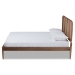 Baxton Studio Elston Mid-Century Modern Walnut Brown Finished Wood and Synthetic Rattan Full Size Platform Bed - BSOMG0056-Rattan/Walnut-Full