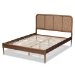 Baxton Studio Elston Mid-Century Modern Walnut Brown Finished Wood and Synthetic Rattan Full Size Platform Bed - BSOMG0056-Rattan/Walnut-Full