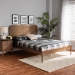 Baxton Studio Elston Mid-Century Modern Walnut Brown Finished Wood and Synthetic Rattan Full Size Platform Bed - BSOMG0056-Rattan/Walnut-Full