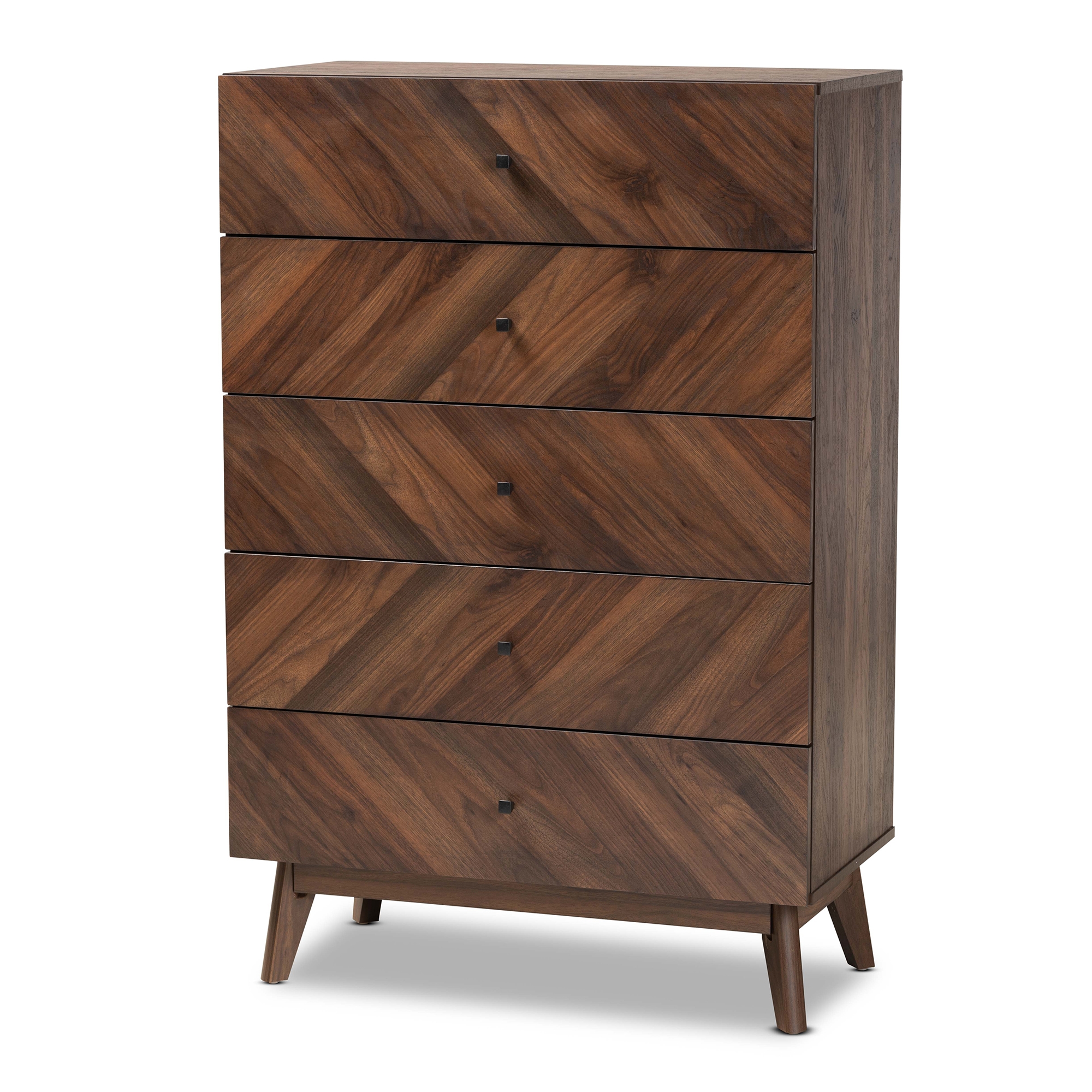 Baxton Studio Hartman Mid-Century Modern Walnut Brown Finished Wood 5-Drawer Storage Chest