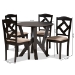 Baxton Studio Riona Sand Fabric Upholstered and Dark Brown Finished Wood 5-Piece Dining Set - BSORiona-Sand/Dark Brown-5PC Dining Set