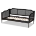 Baxton Studio Hancock Mid-Century Modern Charcoal Finished Wood and Synthetic Rattan Twin Size Daybed - BSOMG0075-Black Rattan/Black-Daybed