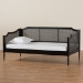 Baxton Studio Hancock Mid-Century Modern Charcoal Finished Wood and Synthetic Rattan Twin Size Daybed - BSOMG0075-Black Rattan/Black-Daybed