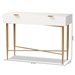 Baxton Studio Galia Modern and Contemporary White Finished Wood and Gold Metal 1-Drawer Console Table - BSOJY20B124-White/Gold-Console