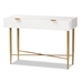 Baxton Studio Galia Modern and Contemporary White Finished Wood and Gold Metal 1-Drawer Console Table - BSOJY20B124-White/Gold-Console