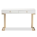 Baxton Studio Beagan Modern and Contemporary White Finished Wood and Gold Metal 2-Drawer Console Table - BSOJY20B168-White/Gold
