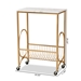 Baxton Studio Jacek Modern and Contemporary Gold Finished Metal Wine Cart with Marble Tabletop - BSOH01-100358-Metal/Marble Cart