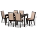 Baxton Studio Rosa Modern and Contemporary Sand Fabric Upholstered and Dark Brown Finished Wood 7-Piece Dining Set - BSORosa-Sand/Dark Brown-7PC Dining Set