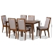 Baxton Studio Rosa Modern and Contemporary Grey Fabric Upholstered and Walnut Brown Finished Wood 7-Piece Dining Set - BSORosa-Grey/Walnut-7PC Dining Set