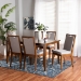 Baxton Studio Rosa Modern and Contemporary Grey Fabric Upholstered and Walnut Brown Finished Wood 7-Piece Dining Set - BSORosa-Grey/Walnut-7PC Dining Set