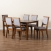Baxton Studio Suvi Modern and Contemporary Grey Fabric Upholstered and Walnut Brown Finished Wood 7-Piece Dining Set - BSOSuvi-Grey/Walnut-7PC Dining Set