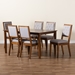 Baxton Studio Suvi Modern and Contemporary Grey Fabric Upholstered and Walnut Brown Finished Wood 7-Piece Dining Set - BSOSuvi-Grey/Walnut-7PC Dining Set