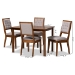 Baxton Studio Suvi Modern and Contemporary Grey Fabric Upholstered and Walnut Brown Finished Wood 5-Piece Dining Set - BSOSuvi-Grey/Walnut-5PC Dining Set