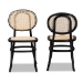 Baxton Studio Garold Mid-Century Modern Brown Woven Rattan and Black Wood 2-Piece Cane Dining Chair Set - BSOC19-Black-Beechwood/Rattan-DC