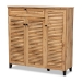 Baxton Studio Coolidge Modern and Contemporary Oak Brown Finished Wood 3-Door Shoe Storage Cabinet with Drawer