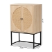 Baxton Studio Ardon Bohemian Light Brown Finished Wood and Black Metal 2-Door Storage Cabinet with Natural Rattan - BSOMUS-003-Natural/Black