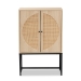 Baxton Studio Ardon Bohemian Light Brown Finished Wood and Black Metal 2-Door Storage Cabinet with Natural Rattan - BSOMUS-003-Natural/Black