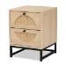 Baxton Studio Ardon Bohemian Light Brown Finished Wood and Black Metal 2-Drawer End Table with Natural Rattan
