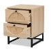 Baxton Studio Ardon Bohemian Light Brown Finished Wood and Black Metal 2-Drawer End Table with Natural Rattan - BSOMUS-005-Natural/Black