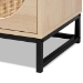 Baxton Studio Ardon Bohemian Light Brown Finished Wood and Black Metal 2-Drawer End Table with Natural Rattan - BSOMUS-005-Natural/Black