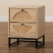 Baxton Studio Ardon Bohemian Light Brown Finished Wood and Black Metal 2-Drawer End Table with Natural Rattan - BSOMUS-005-Natural/Black