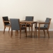 Baxton Studio Theresa Mid-Century Modern Dark Grey Fabric Upholstered and Walnut Brown Finished Wood 5-Piece Dining Set - BSOBBT5390-Dark Grey/Walnut-5PC Dining Set