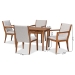 Baxton Studio Theresa Mid-Century Modern Greyish Beige Fabric Upholstered and Walnut Brown Finished Wood 5-Piece Dining Set - BSOBBT5390-Greyish Beige/Walnut-5PC Dining Set