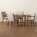 Baxton Studio Theresa Mid-Century Modern Greyish Beige Fabric Upholstered and Walnut Brown Finished Wood 5-Piece Dining Set - BSOBBT5390-Greyish Beige/Walnut-5PC Dining Set
