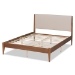 Baxton Studio Lenora Mid-Century Modern Beige Fabric Upholstered and Walnut Brown Finished Wood Full Size Platform Bed - BSOMG0077S-Beige/Walnut-Full