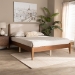 Baxton Studio Lenora Mid-Century Modern Beige Fabric Upholstered and Walnut Brown Finished Wood Full Size Platform Bed - BSOMG0077S-Beige/Walnut-Full