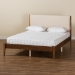 Baxton Studio Lenora Mid-Century Modern Beige Fabric Upholstered and Walnut Brown Finished Wood Full Size Platform Bed - BSOMG0077S-Beige/Walnut-Full