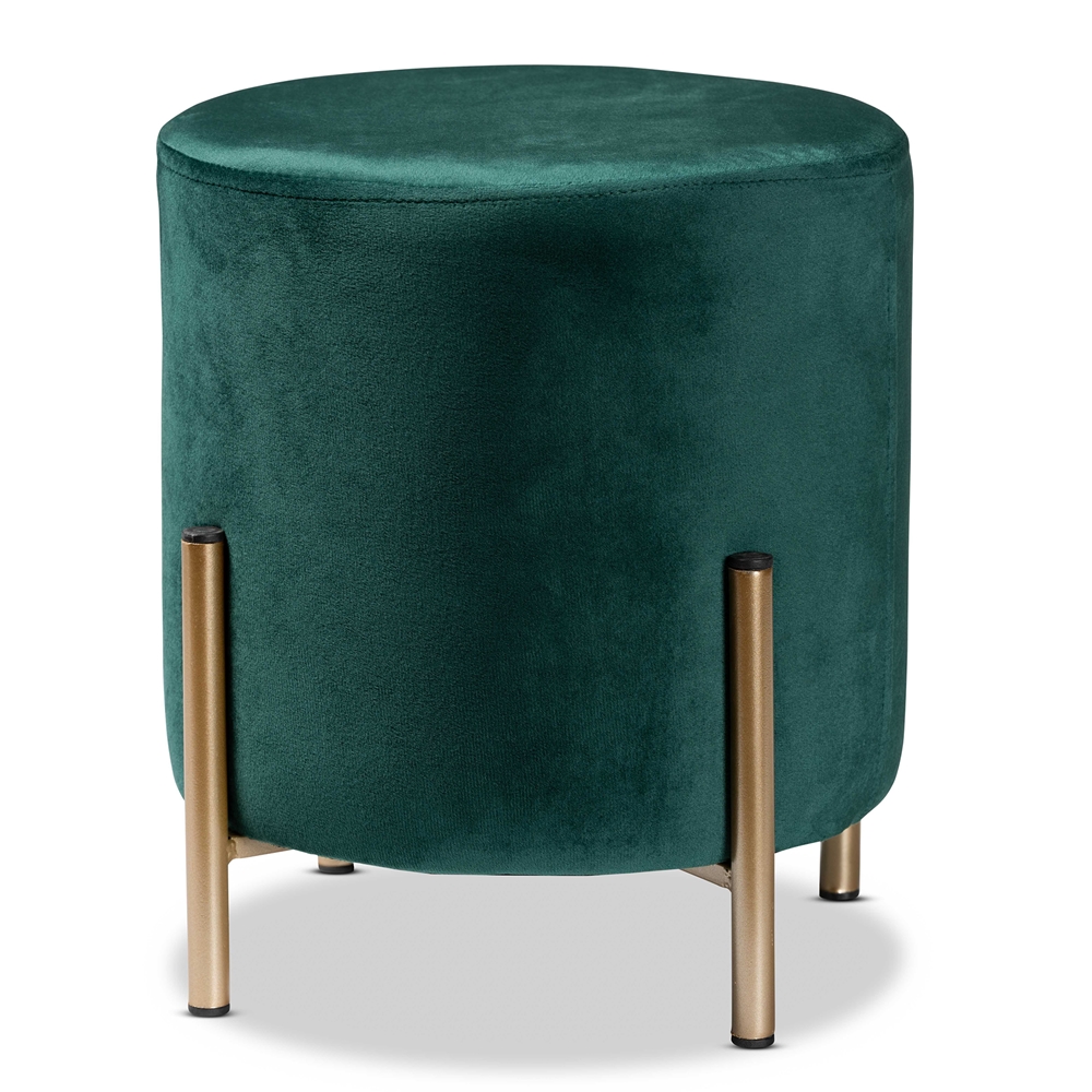 Baxton Studio Thurman Contemporary Glam and Luxe Green Velvet Fabric Upholstered and Gold Finished Metal Ottoman