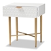 Baxton Studio Marcin Contemporary Glam and Luxe White Finished Wood and Gold Metal 1-Drawer End Table - BSOJY20B123-White/Gold-ET