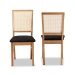 Baxton Studio Idris Mid-Century Modern Black Fabric Upholstered and Oak brown Finished 2-Piece Rattan Dining Chair Set - BSOSK9004-Oak-DC-2PK