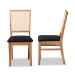 Baxton Studio Idris Mid-Century Modern Black Fabric Upholstered and Oak brown Finished 2-Piece Rattan Dining Chair Set - BSOSK9004-Oak-DC-2PK