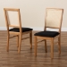 Baxton Studio Idris Mid-Century Modern Black Fabric Upholstered and Oak brown Finished 2-Piece Rattan Dining Chair Set - BSOSK9004-Oak-DC-2PK