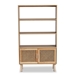 Baxton Studio Faulkner Mid-Century Modern Natural Brown Finished Wood and Rattan 2-Door Bookcase - BSOFM203-034-Natural Wooden-Bookcase