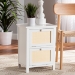Baxton Studio Sariah Mid-Century Modern White Finished Wood and Rattan 2-Door End Table - BSOFMA-0176-Wooden 2 Drawer-ET