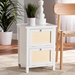 Baxton Studio Sariah Mid-Century Modern White Finished Wood and Rattan 2-Door End Table - BSOFMA-0176-Wooden 2 Drawer-ET